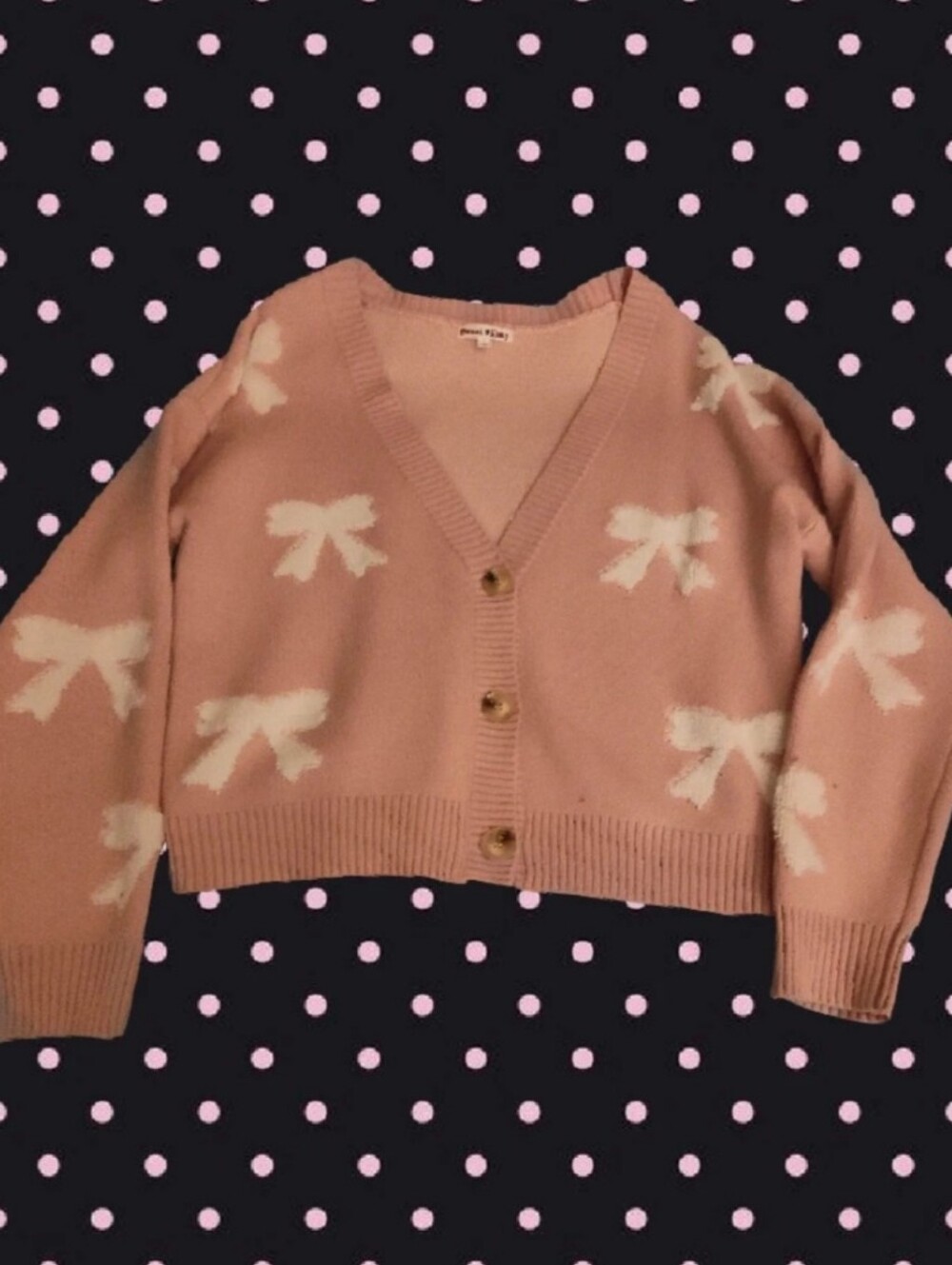 Cropped Bow-Print Cardigan Sweater - Pink